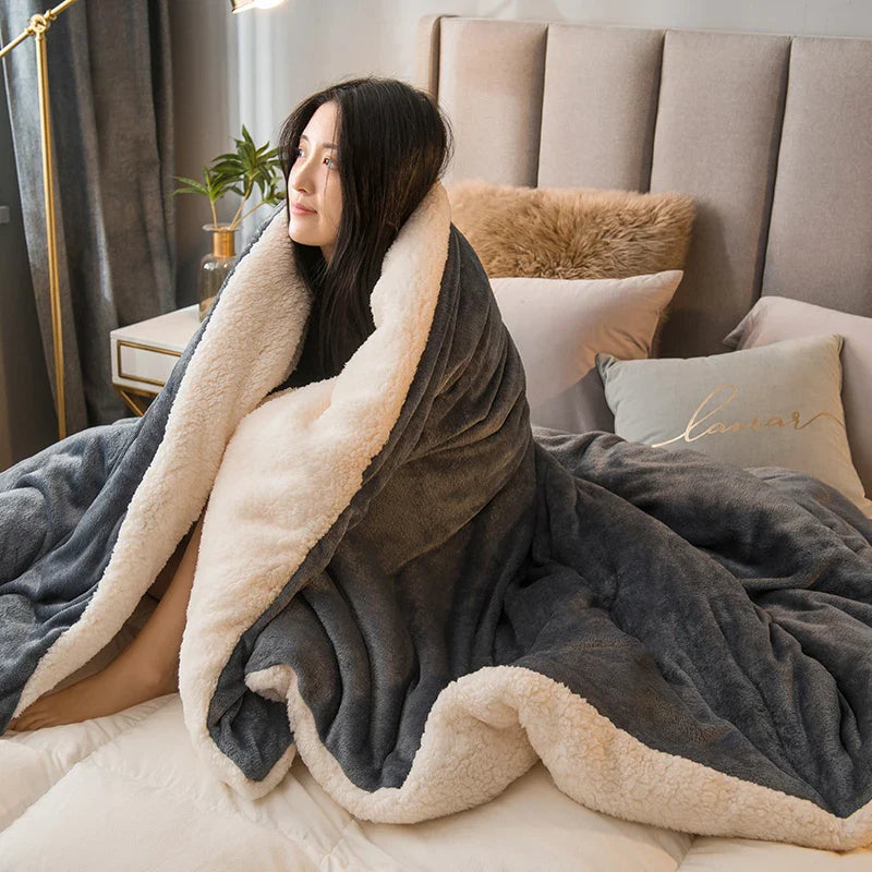 WoolHaven – Winterdecke mit Plüschfutter & Doppelseitigem Woll-Design