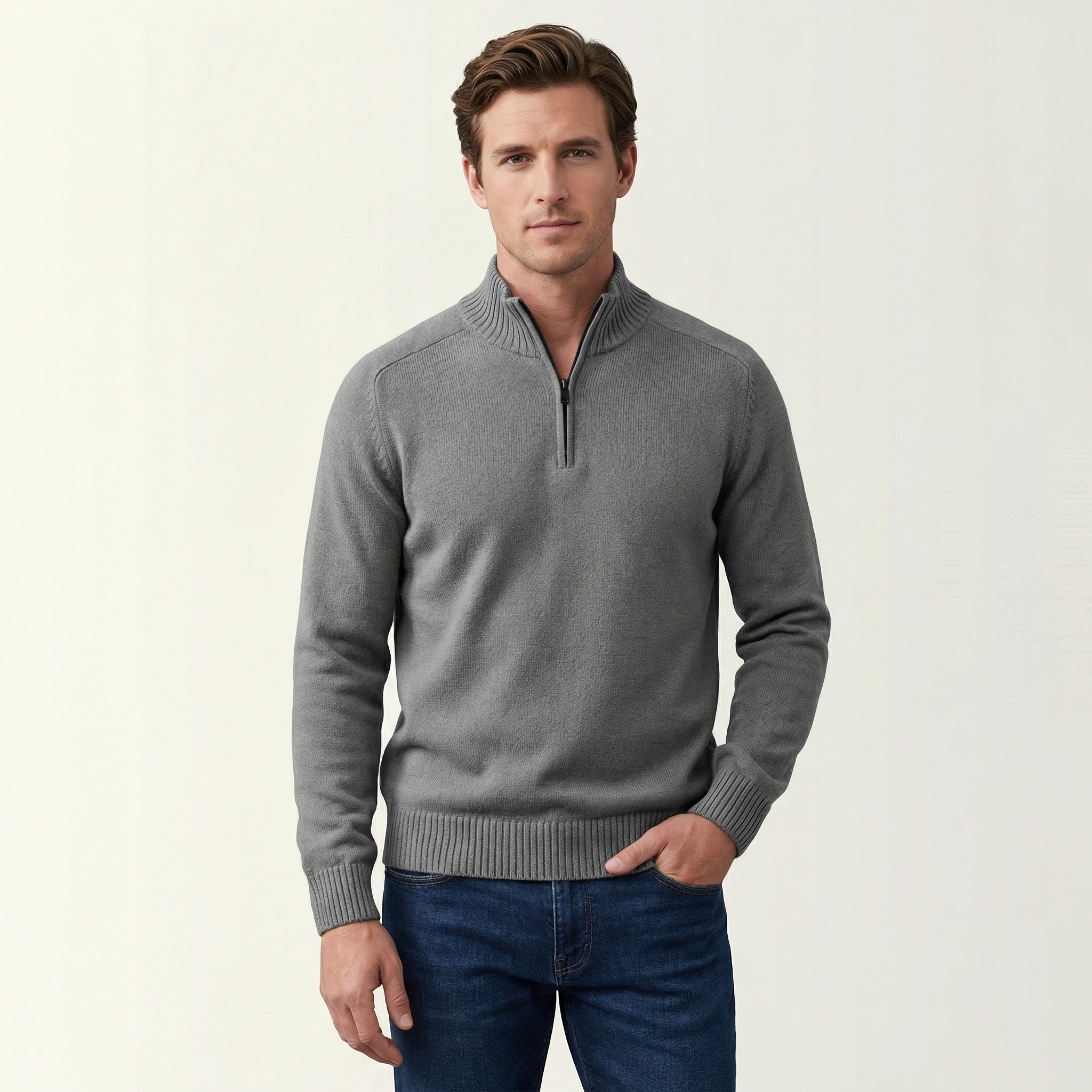 Herrenpullover mit Reißverschluss – Stehkragen & weiches Tragegefühl