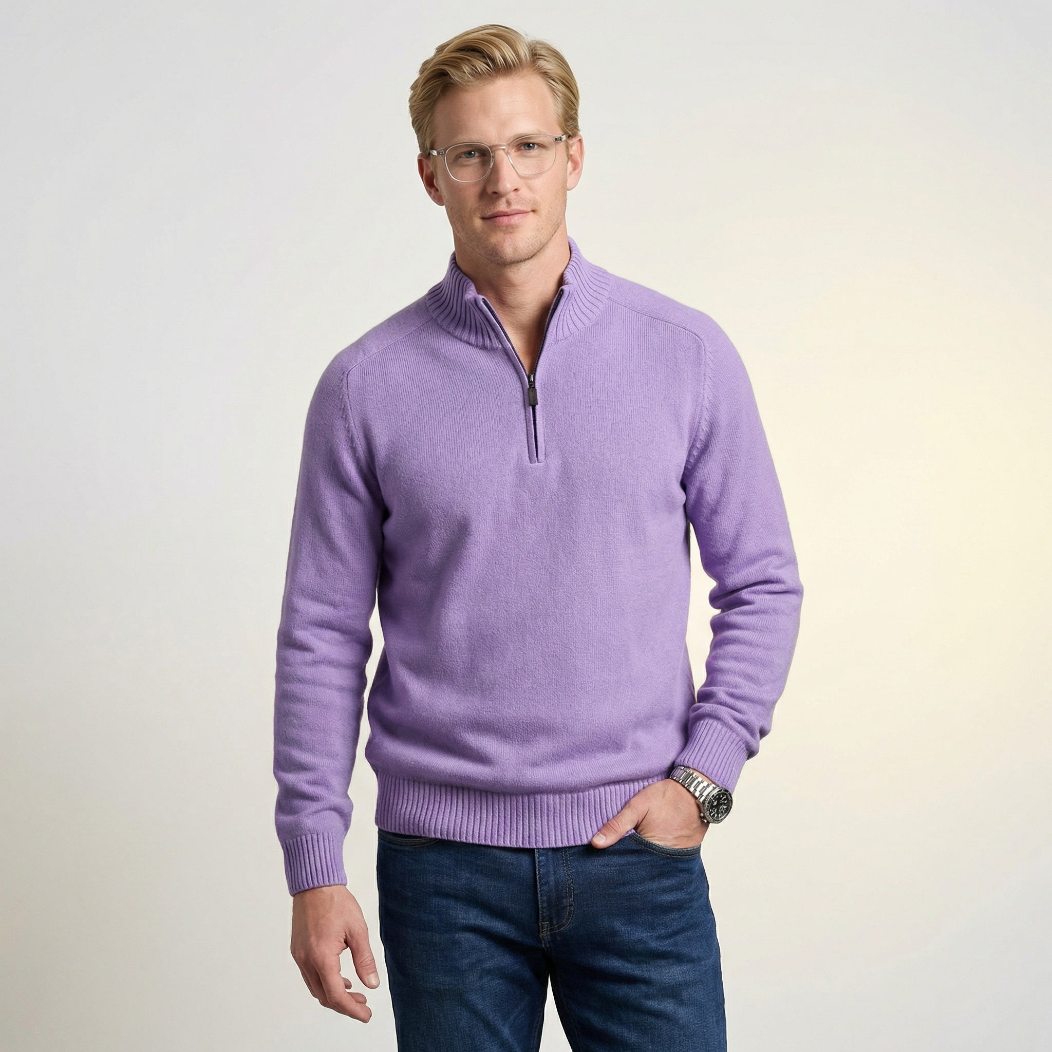 Herrenpullover mit Reißverschluss – Stehkragen & weiches Tragegefühl