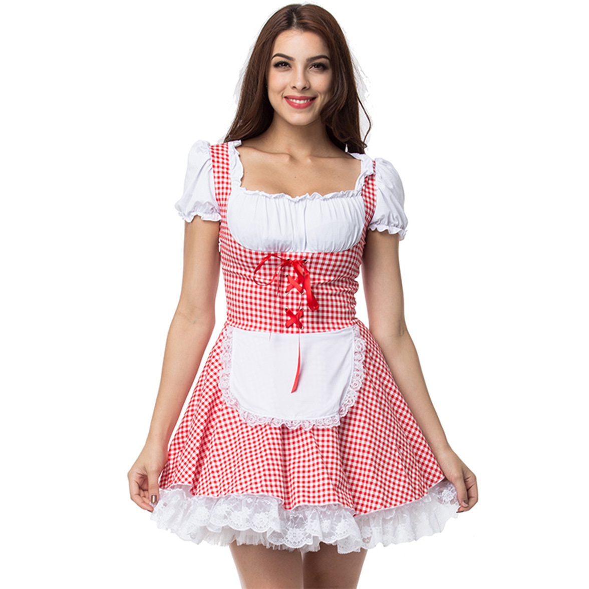 Bergliebe – Damen Dirndl schulterfrei aus Baumwolle mit Karomuster – Festlich