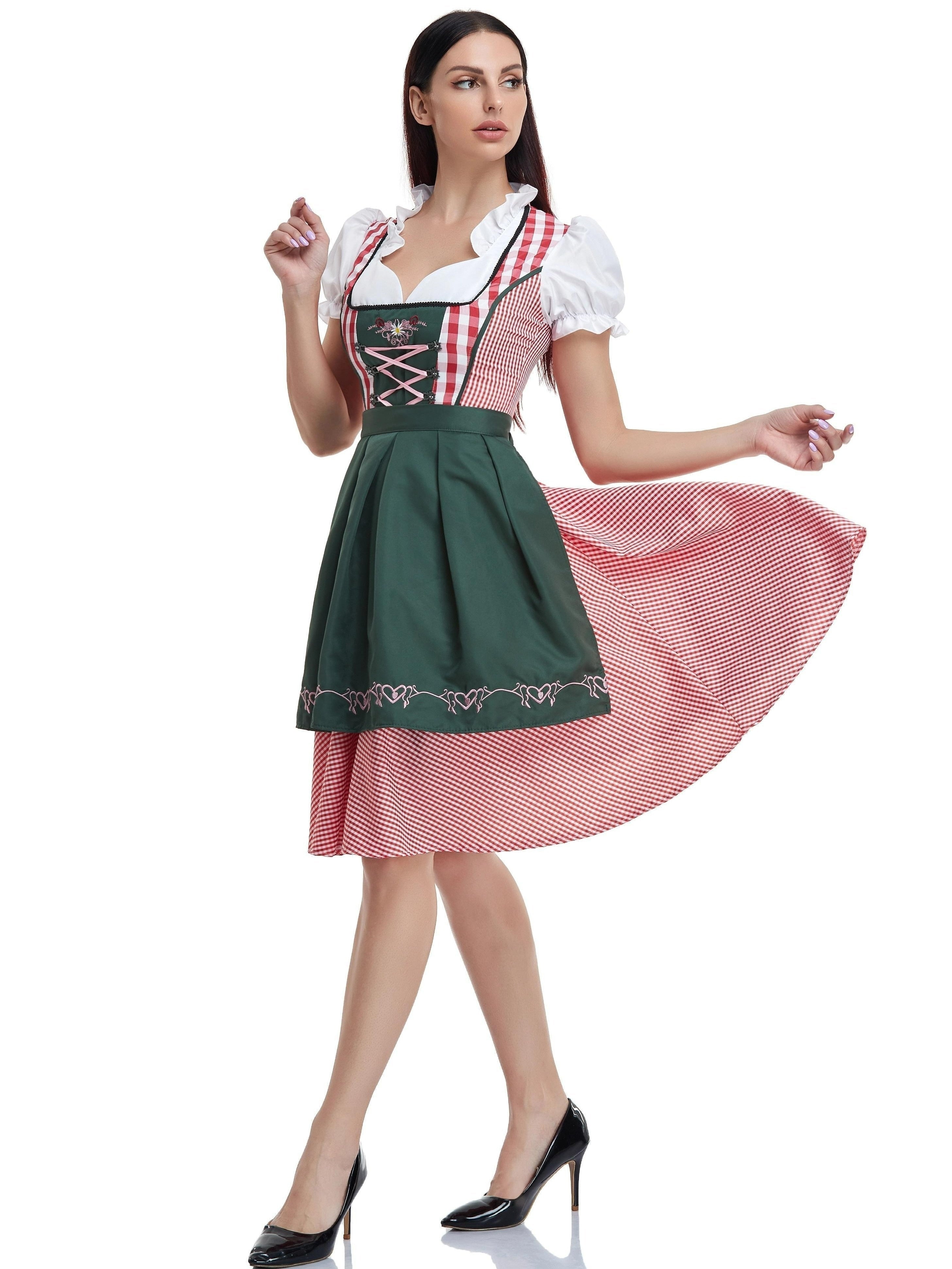 Alpenherz – Dirndl Kleid Olivgrün Baumwolle – Damen Trachtenstil Fest