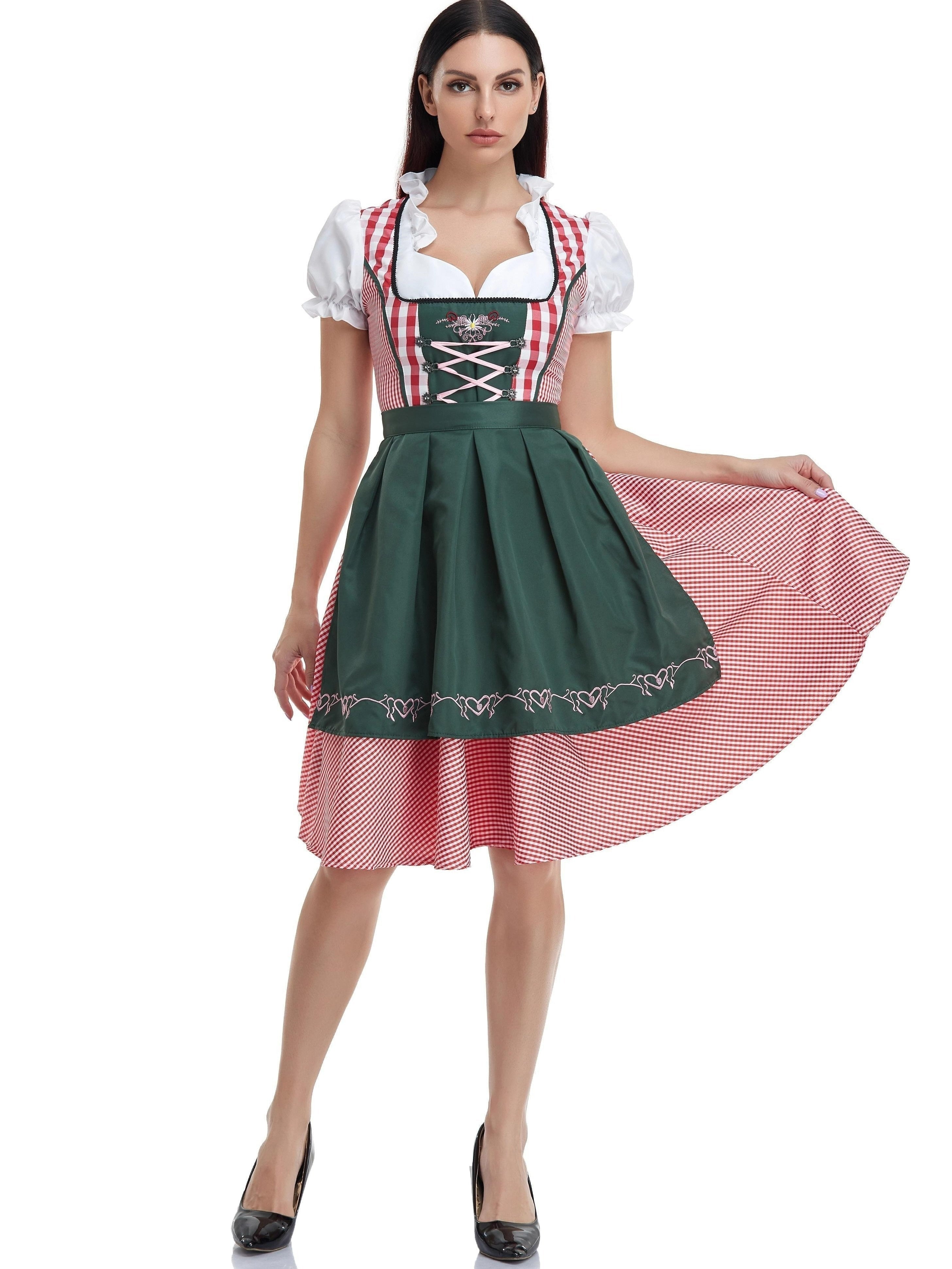 Alpenherz – Dirndl Kleid Olivgrün Baumwolle – Damen Trachtenstil Fest