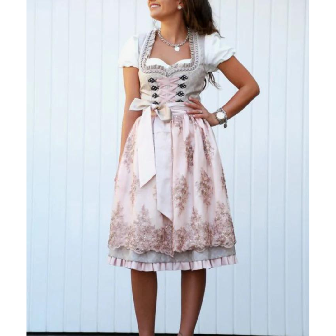 AlpenLiebe – Damen Midi-Dirndl aus Baumwolle mit Schürze – Elegant & Zünftig