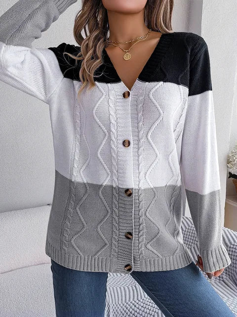Langärmelige Strickjacke mit V-Ausschnitt - Delphi