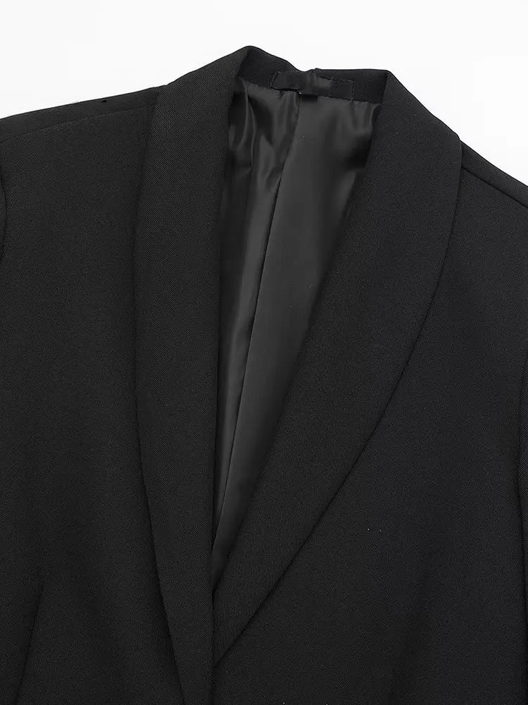 Schwarzer Blazermantel aus Vintage-Satin für Frauen - Yalinda