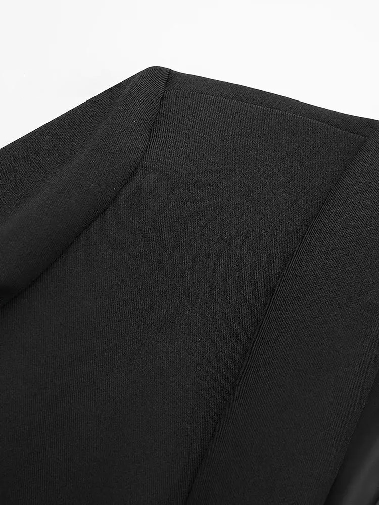 Schwarzer Blazermantel aus Vintage-Satin für Frauen - Yalinda