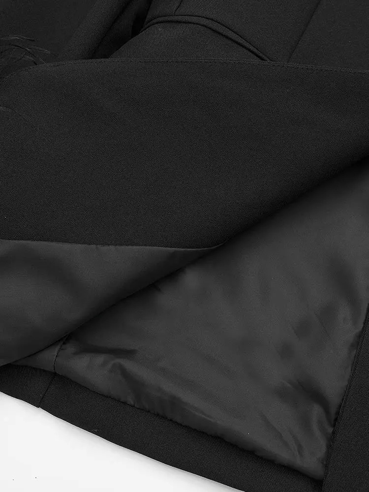 Schwarzer Blazermantel aus Vintage-Satin für Frauen - Yalinda