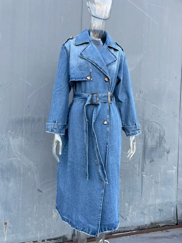 Slim Fit Denim Trenchcoat für Stil und Funktionalität