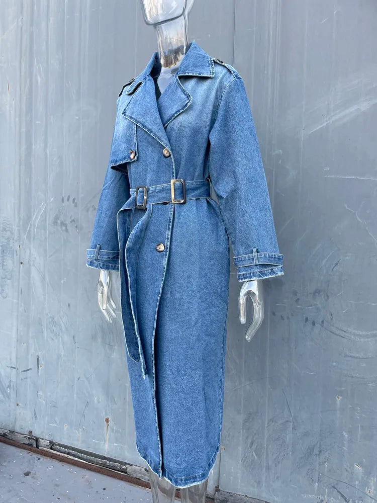 Slim Fit Denim Trenchcoat für Stil und Funktionalität