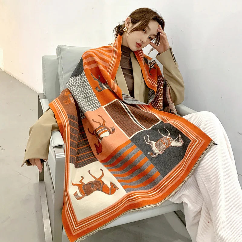 Equina Winter Schal Damen – Eleganter Pferdeprint Schal aus weichem Stoff für kalte Tage