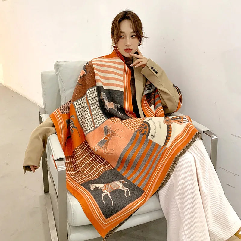 Equina Winter Schal Damen – Eleganter Pferdeprint Schal aus weichem Stoff für kalte Tage