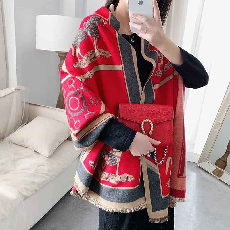 Equina Winter Schal Damen – Eleganter Pferdeprint Schal aus weichem Stoff für kalte Tage