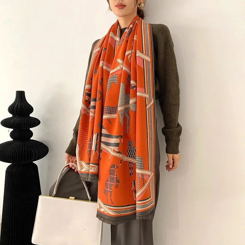 Equina Winter Schal Damen – Eleganter Pferdeprint Schal aus weichem Stoff für kalte Tage
