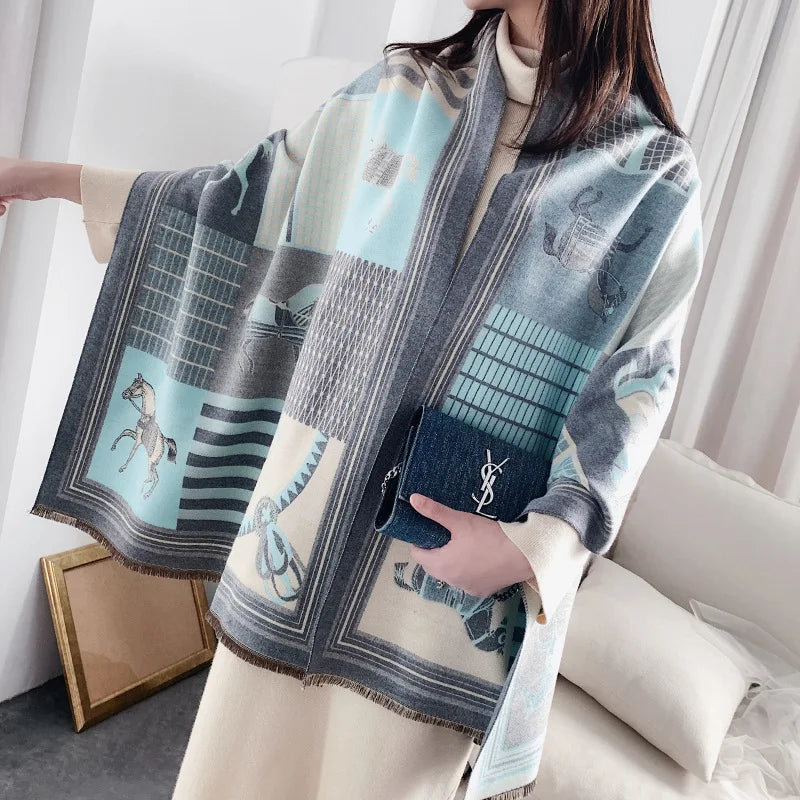 Equina Winter Schal Damen – Eleganter Pferdeprint Schal aus weichem Stoff für kalte Tage