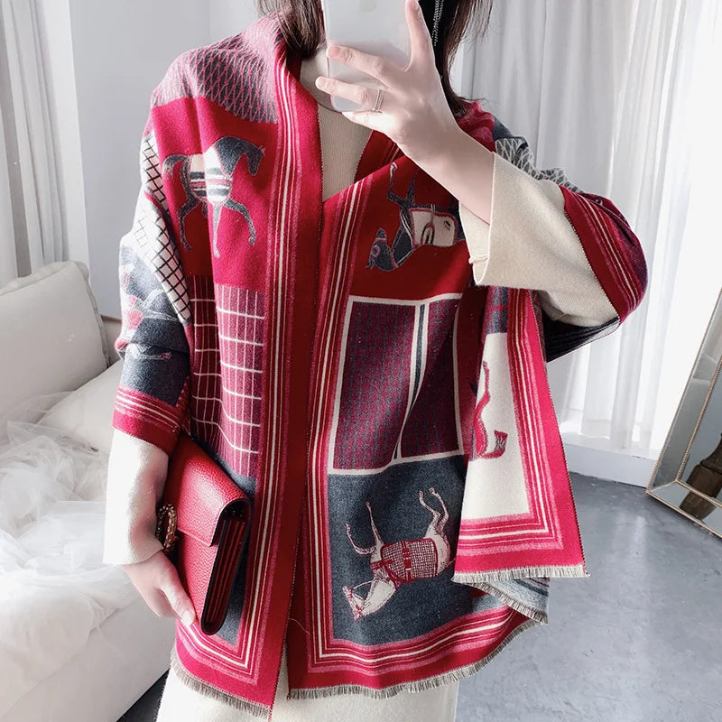 Equina Winter Schal Damen – Eleganter Pferdeprint Schal aus weichem Stoff für kalte Tage
