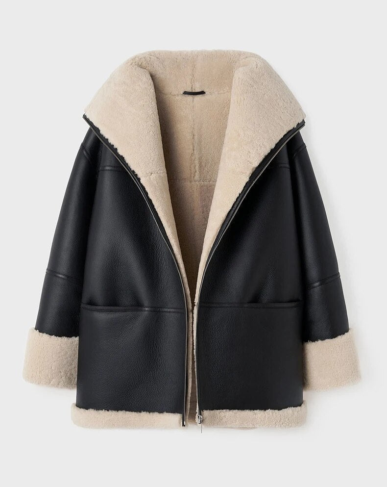 Alexis | Warmer Mantel mit Pelzbesatz