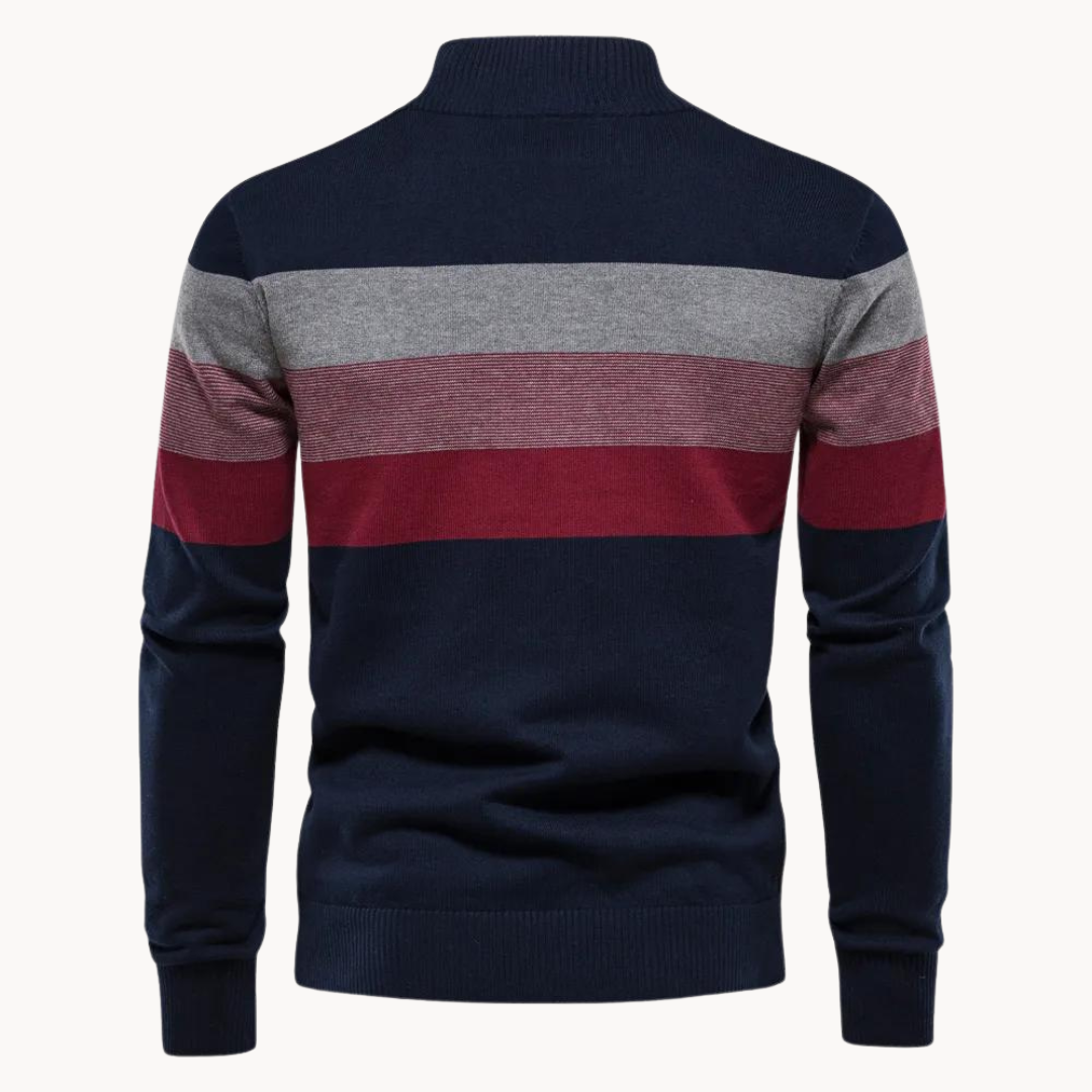 Burk kvart-zip pullover - stribet & ultra blød - luksus bomuldsblanding