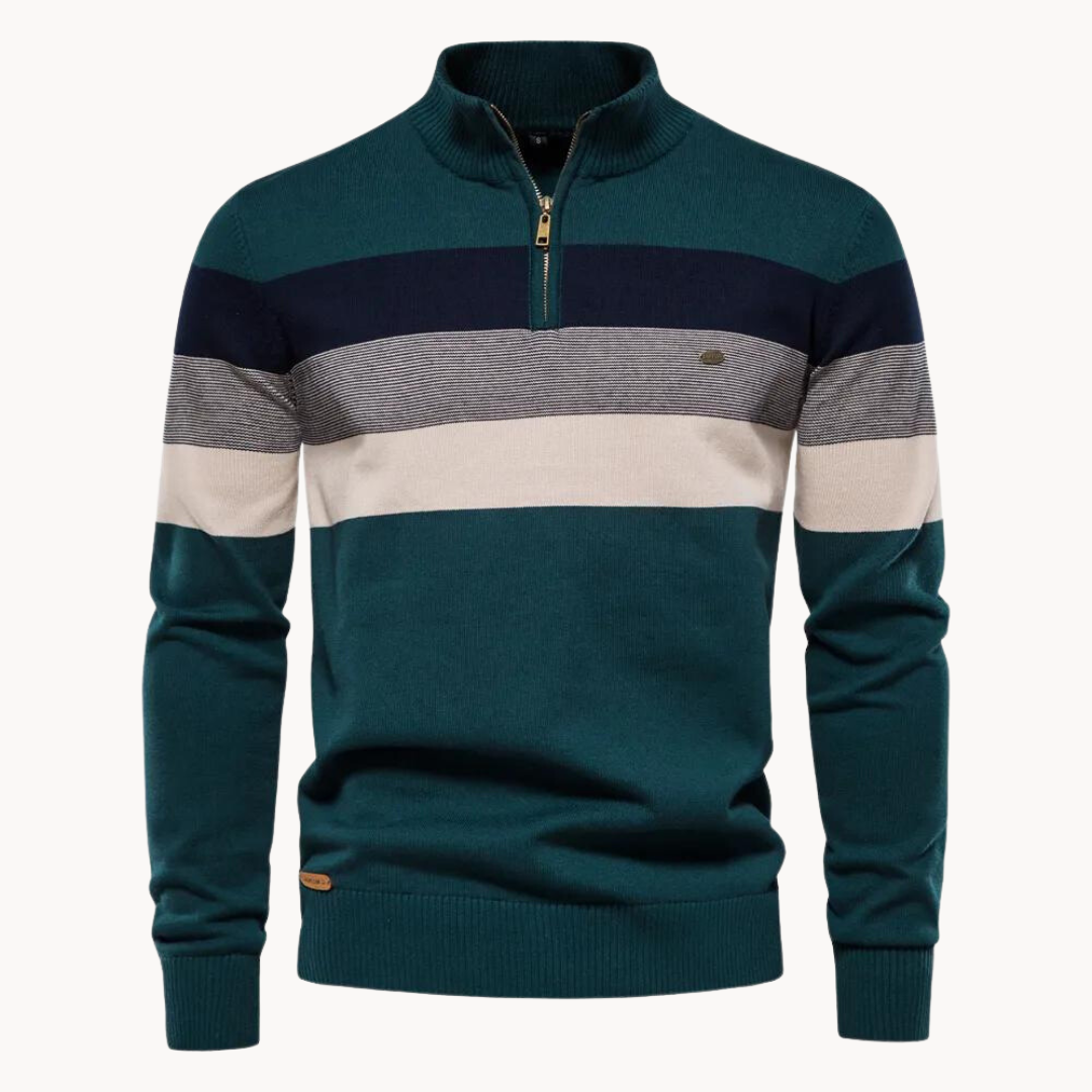 Burk kvart-zip pullover - stribet & ultra blød - luksus bomuldsblanding