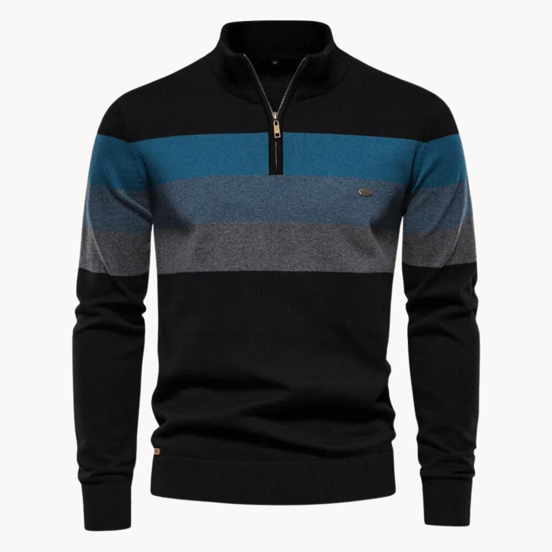 Burk kvart-zip pullover - stribet & ultra blød - luksus bomuldsblanding