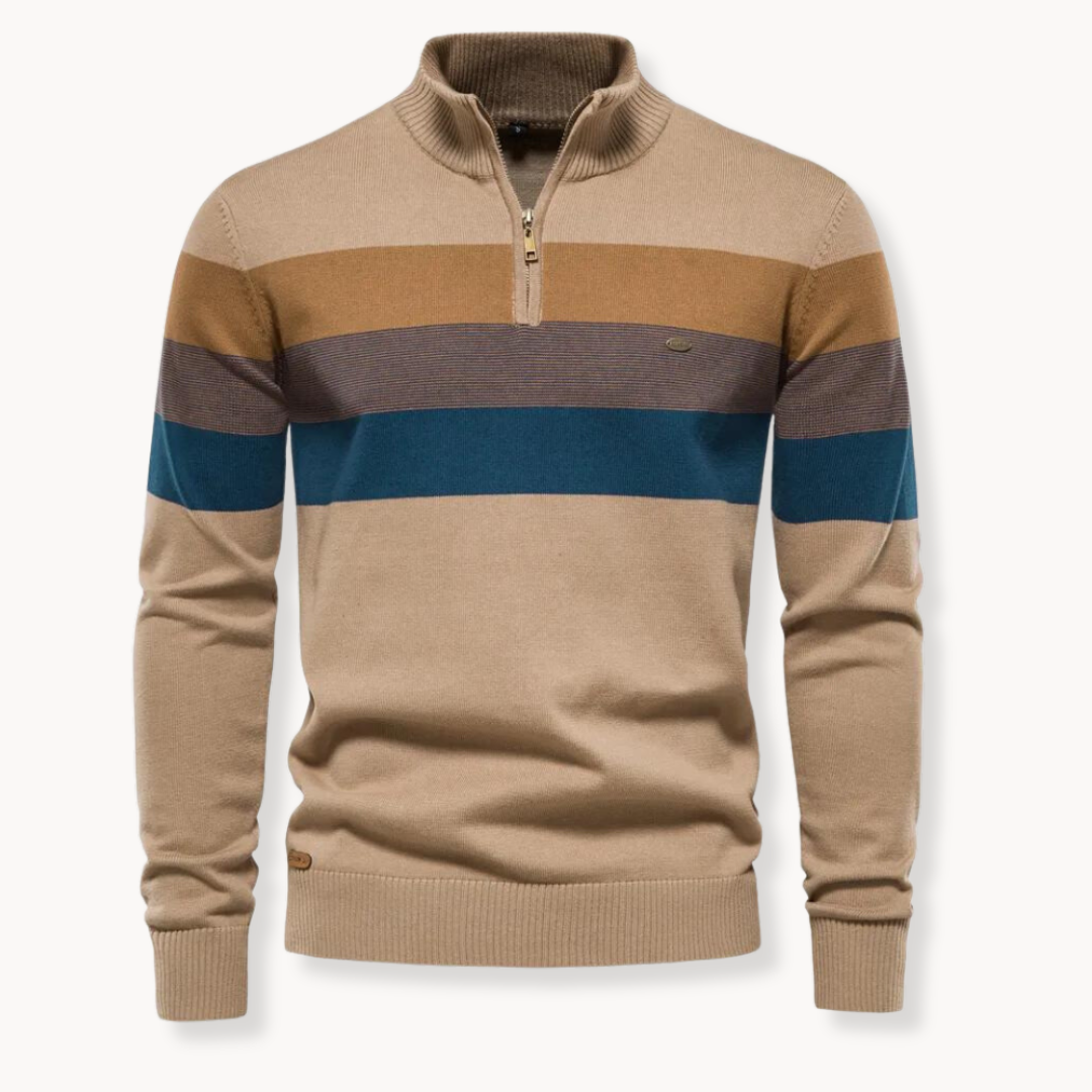 Burk kvart-zip pullover - stribet & ultra blød - luksus bomuldsblanding