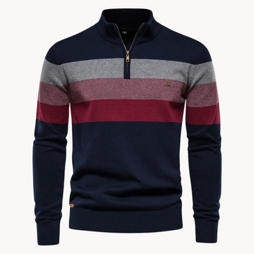 Burk kvart-zip pullover - stribet & ultra blød - luksus bomuldsblanding