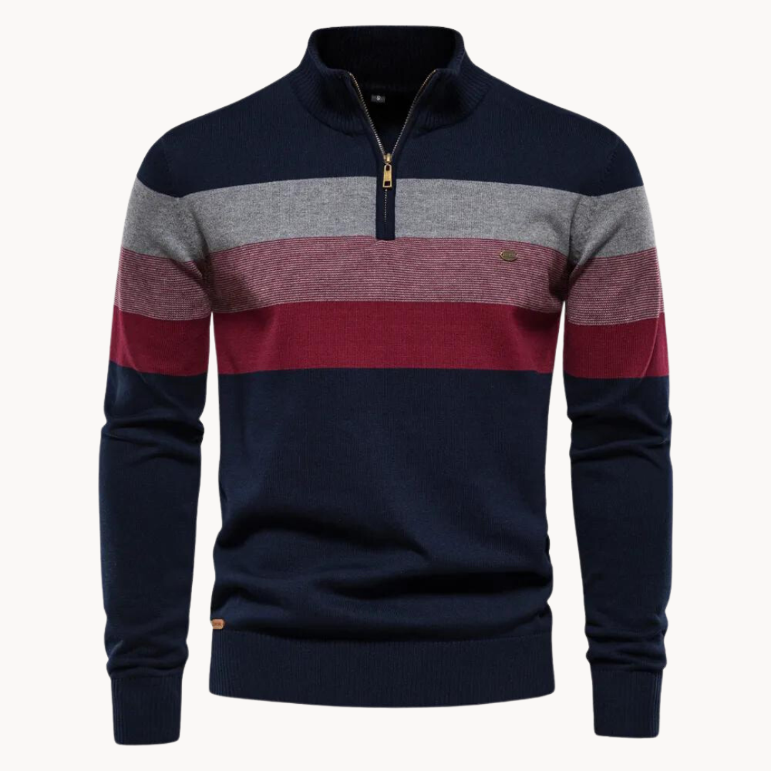 Burk kvart-zip pullover - stribet & ultra blød - luksus bomuldsblanding
