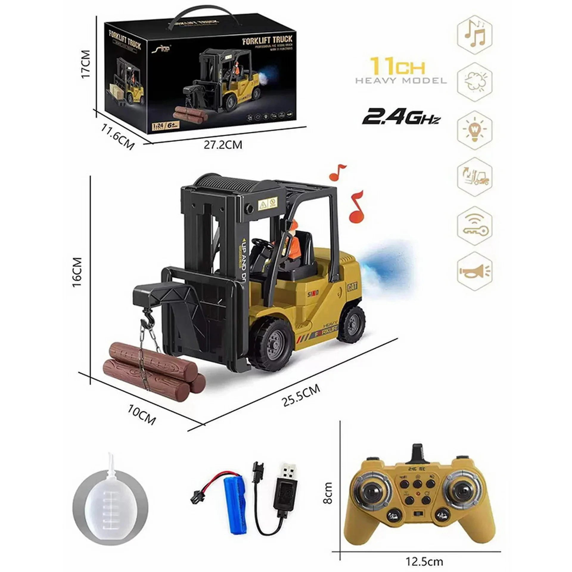 PlayMaster – RC gaffeltruck til børn med 6 funktioner & batteri
