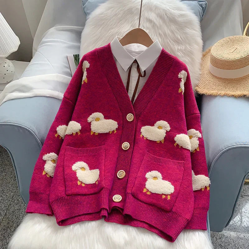 Dicke Strickjacke mit Schafmotiv - Bonnie