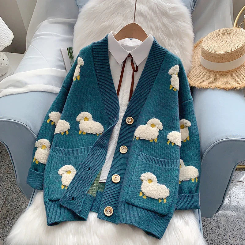 Dicke Strickjacke mit Schafmotiv - Bonnie