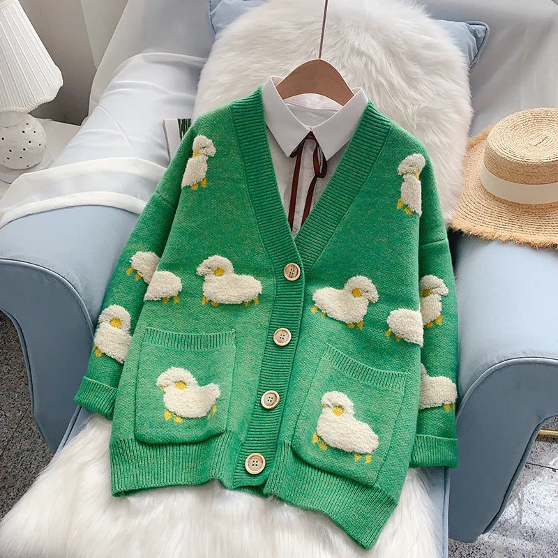 Dicke Strickjacke mit Schafmotiv - Bonnie