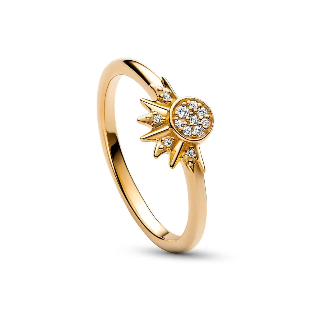Funkelnder Mond-Sonne-Ring aus 925er Silber mit Kristall