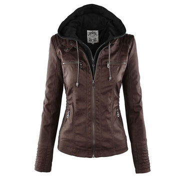 RaysHoodie I Lederjacke mit Kapuze für Frauen
