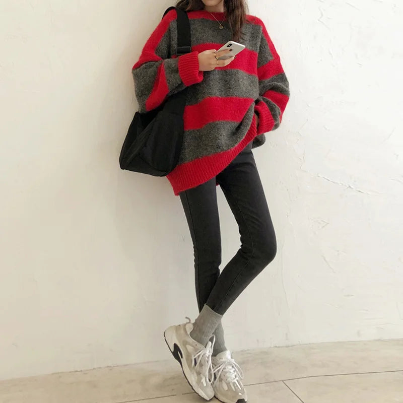 Yvena pullover | stribet vinterpullover til damer | trend og varme