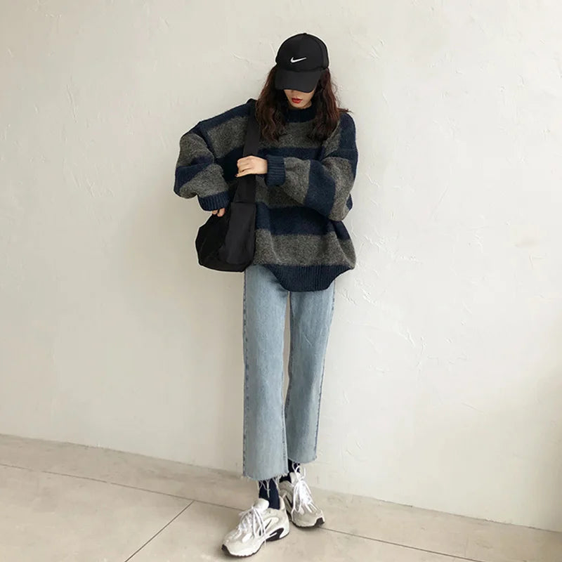 Yvena pullover | stribet vinterpullover til damer | trend og varme