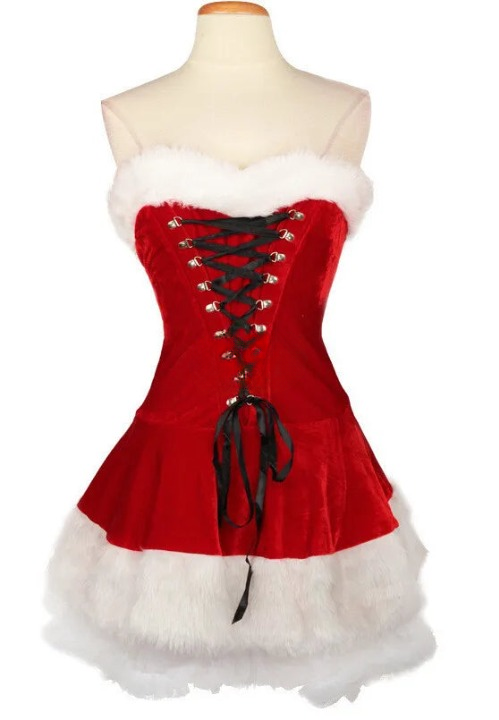 Velura – Rotes Samt Feiertagskleid mit Weihnachtsmann-Design – Damen