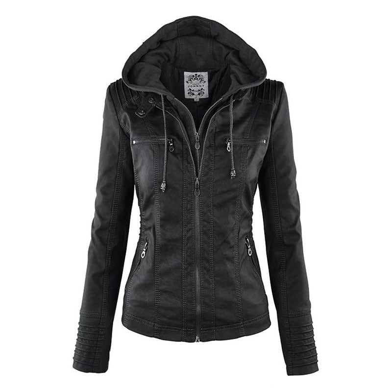 RaysHoodie I Lederjacke mit Kapuze für Frauen