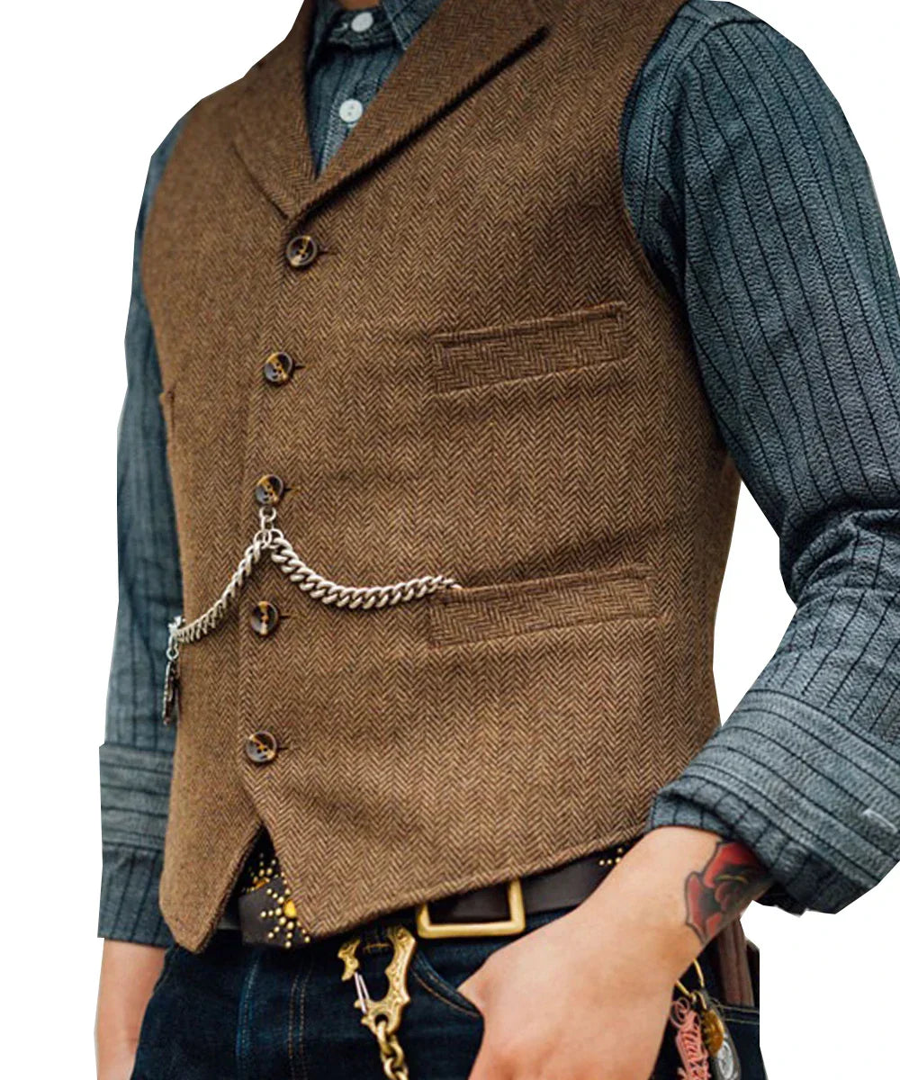 Devako Hortu - Traditionelle Slim-Fit-Trachtenweste aus Tweed für Herren