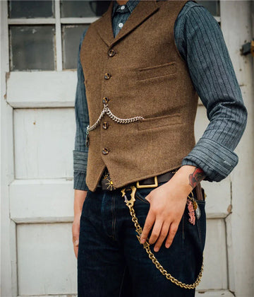 Devako Hortu - Traditionelle Slim-Fit-Trachtenweste aus Tweed für Herren