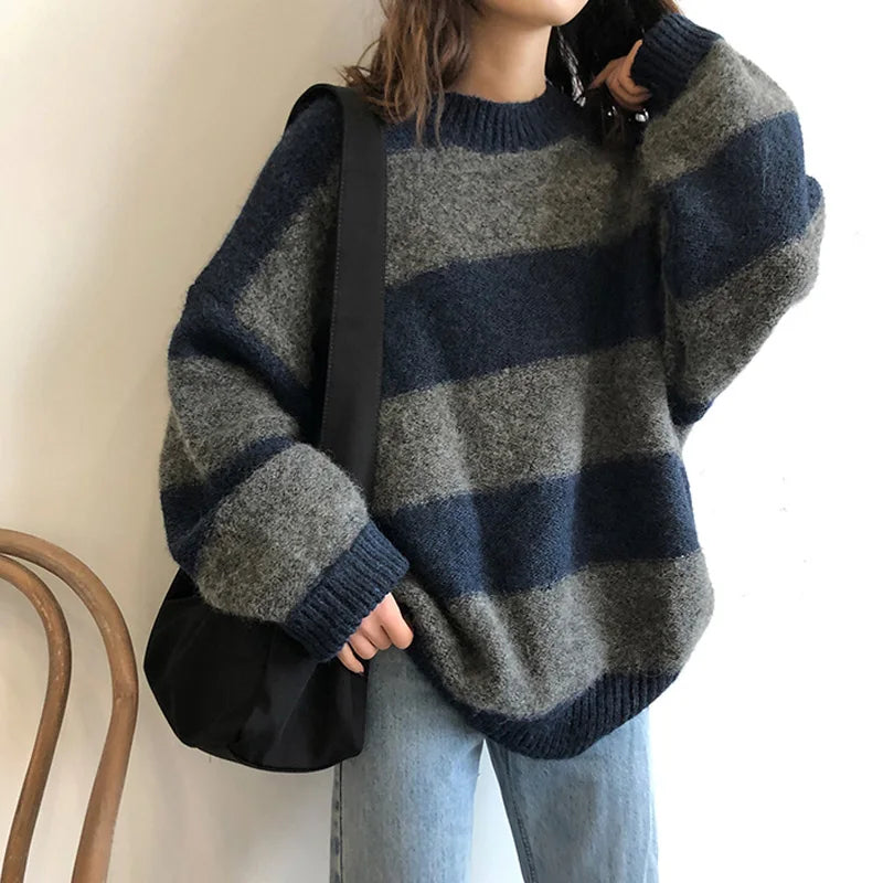 Yvena pullover | stribet vinterpullover til damer | trend og varme