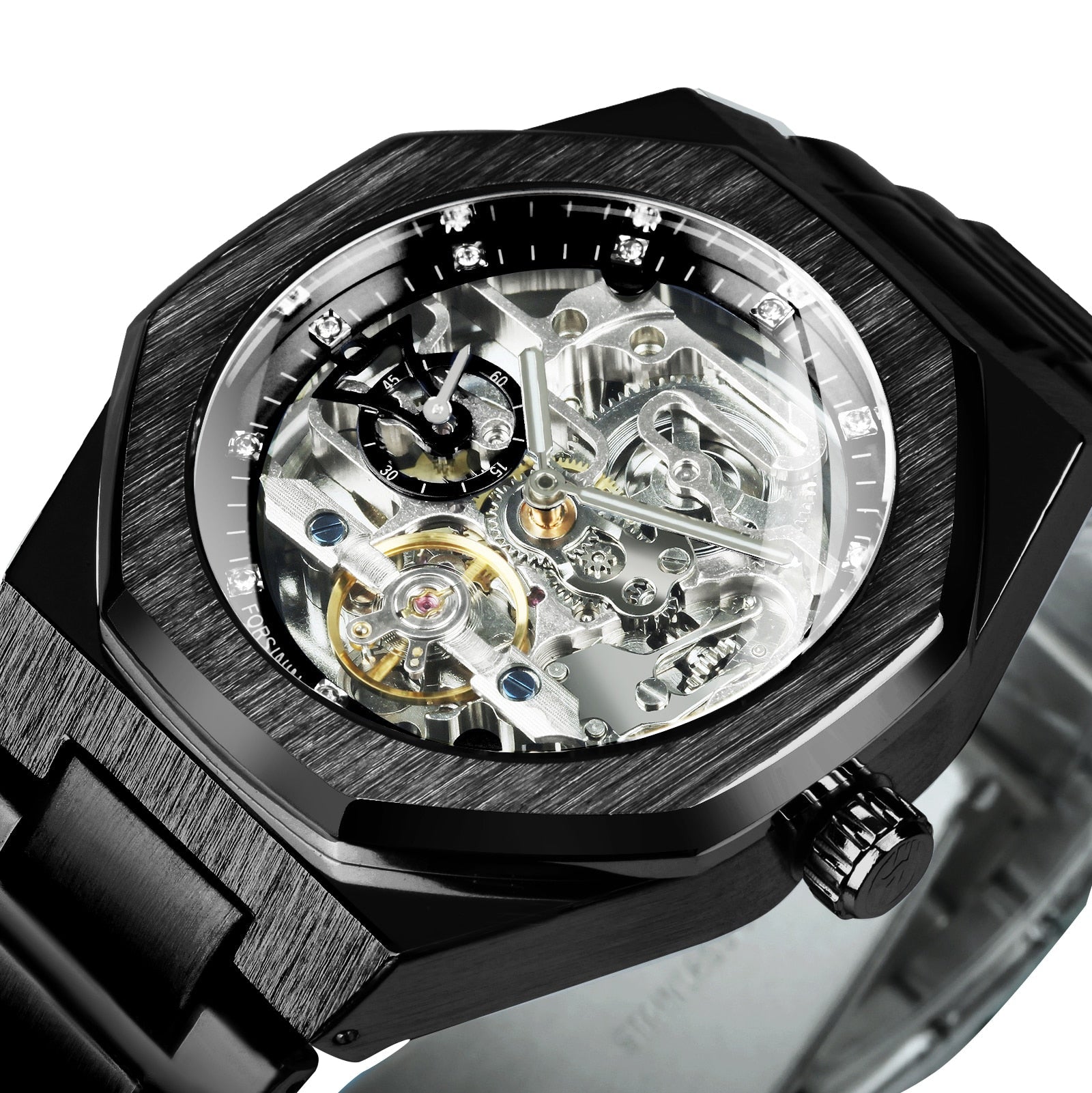 Devako Skeleton Automatik Uhr - Edelstahlband mit durchbrochenem mechanischem Uhrwerk