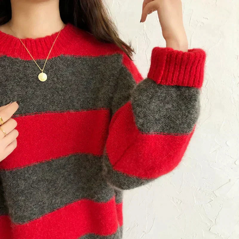 Yvena pullover | stribet vinterpullover til damer | trend og varme