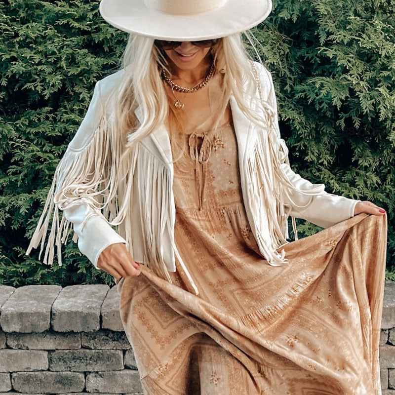 Katharina kožená bunda s třásněmi – módní dámský cardigan s třásněmi