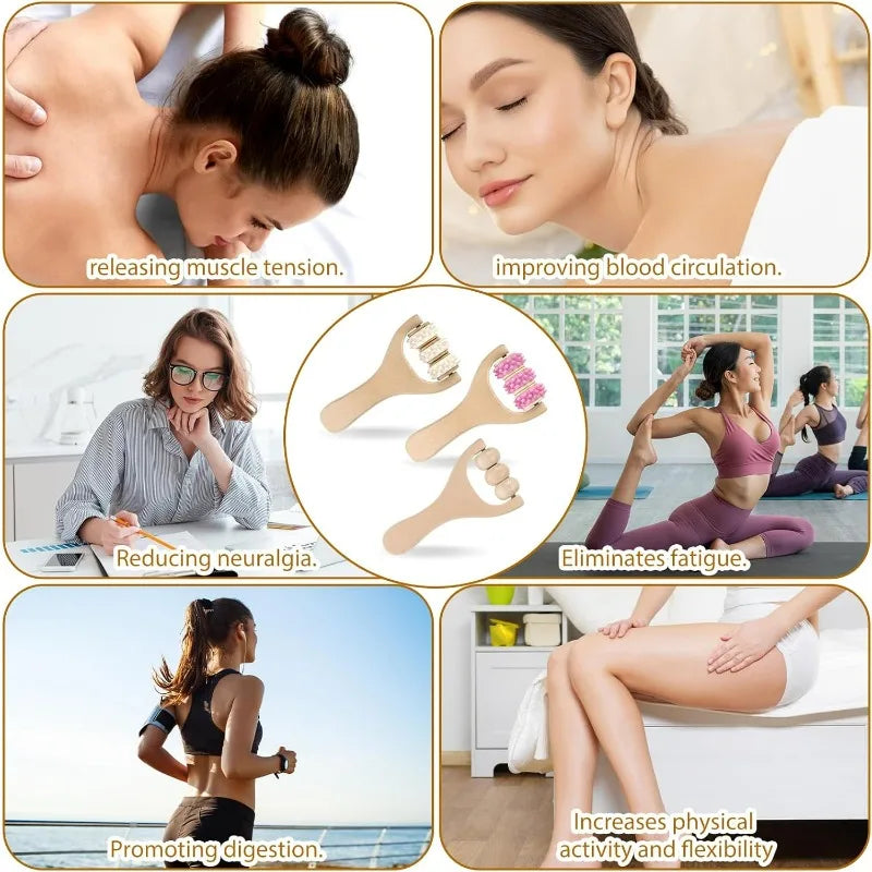 Holz Massagerollen-Set für Körper und Füße – Effektive Muskelentspannung, Naturfarbe 4