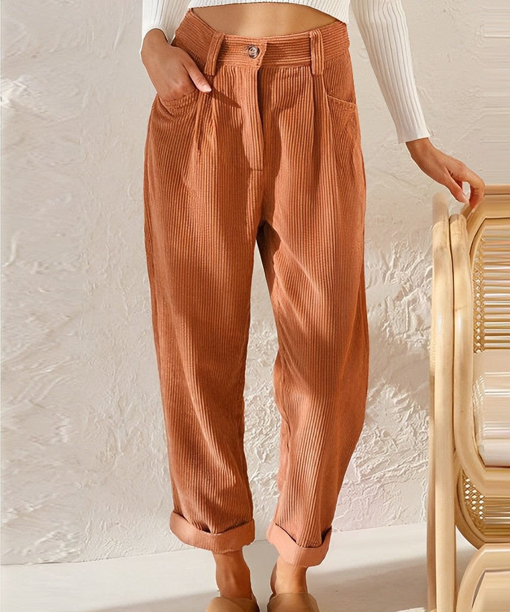 Elegante Damen-Cordhose mit hoher Taille und schmalem Schnitt