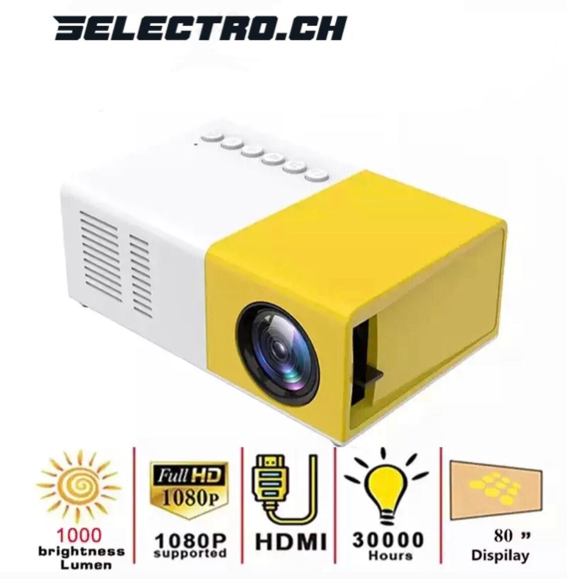 Devako HD Mini-Projektor - 1080P HD, 1000 Lumen, flere tilslutninger, fjernbetjening inkluderet