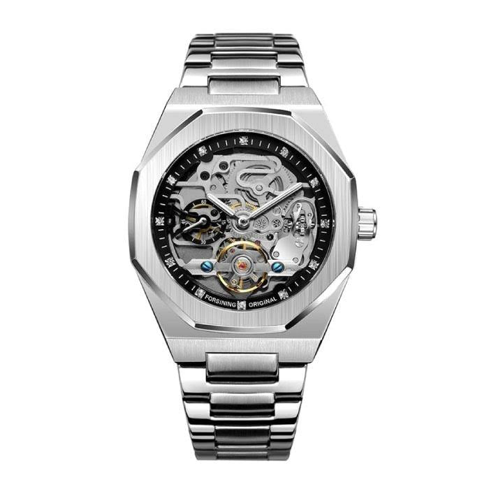 Devako Skeleton Automatik Uhr - Edelstahlband mit durchbrochenem mechanischem Uhrwerk