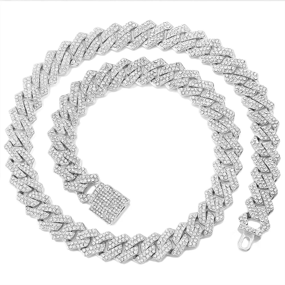 Luminor – Isbelagt cubansk kæde 14mm med rhombus-diamanter – Unisex hiphop