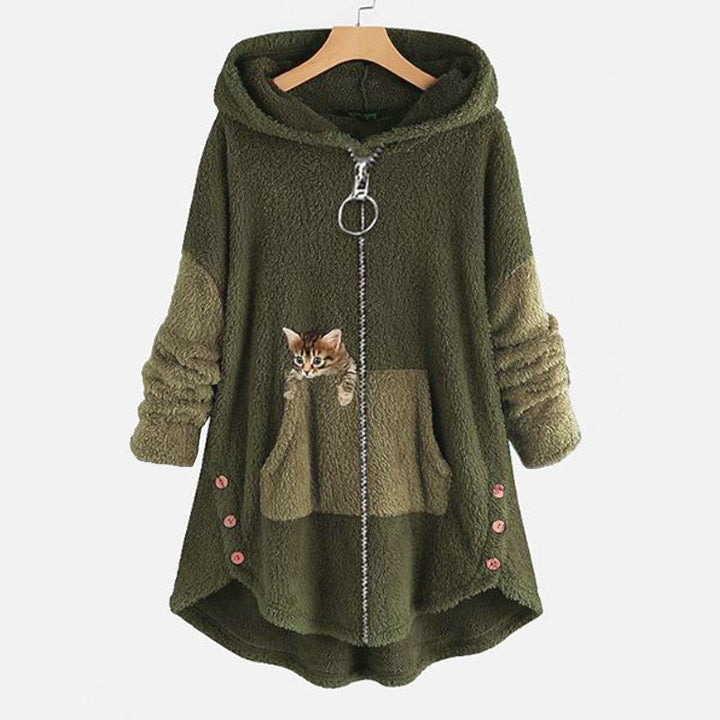 Damen Teddy-Mantel in süßer Katzenform – flauschig & modisch warm
