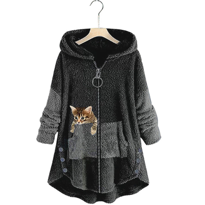 Damen Teddy-Mantel in süßer Katzenform – flauschig & modisch warm