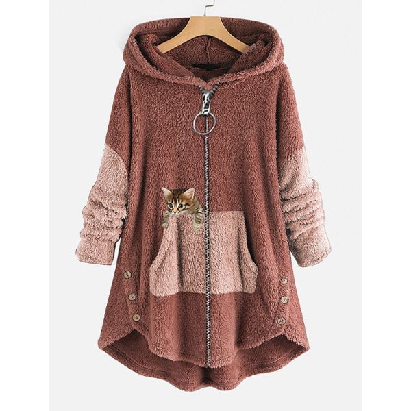 Damen Teddy-Mantel in süßer Katzenform – flauschig & modisch warm
